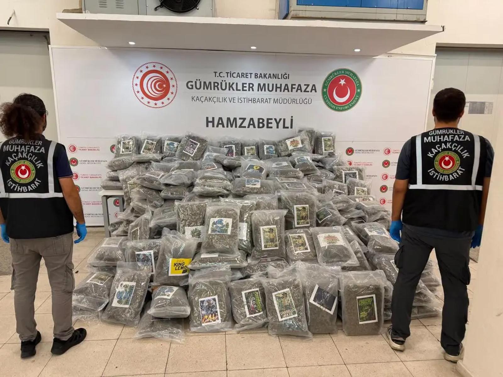 Hamzabeyli Sınır Kapısı'nda 287 kilo esrar ele geçirildi
