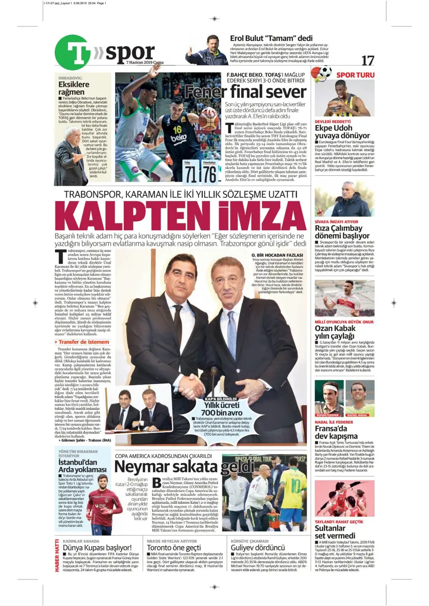 Günün spor manşetleri (7 Haziran 2019) 1