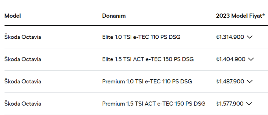 SKODA OCTAVİA EYLÜL-EKİM-KASIM AYI FİYAT LİSTESİ 29
