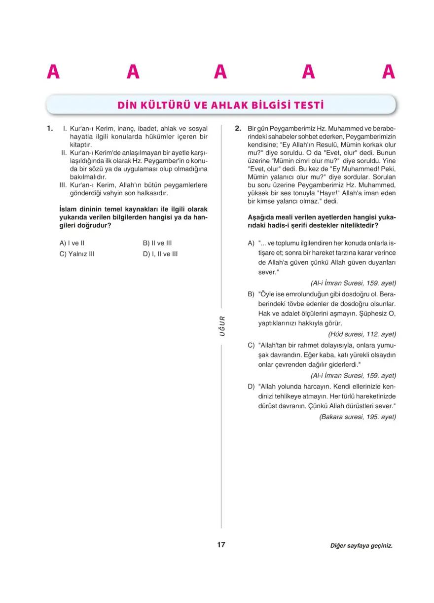 Uğur Okulları LGS deneme sınavı (Sözel bölüm) 16