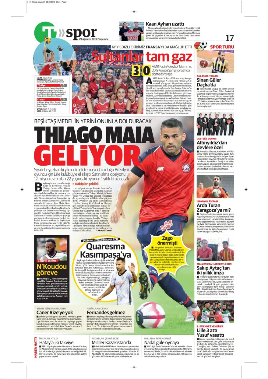 Günün spor manşetleri (29 Ağustos 2019) 17