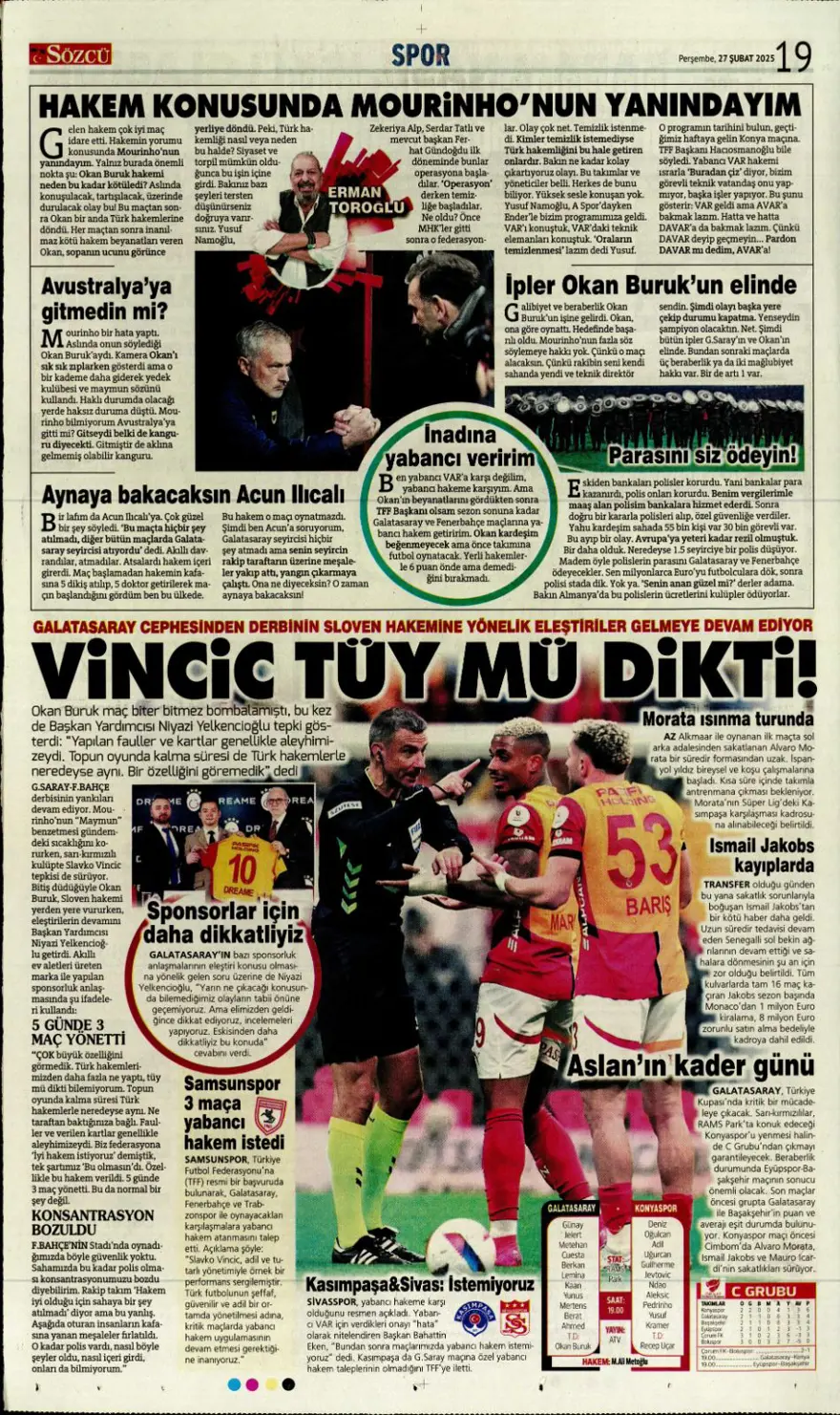 "Derbinin ardından gözler kupada" (27 Şubat 2025 spor manşetleri) 12