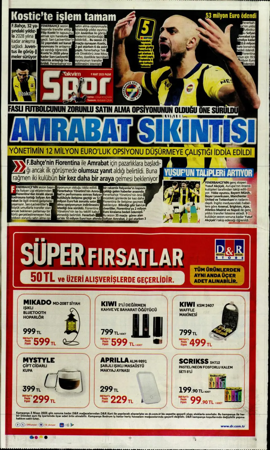 "1 numaralı büyük plan" (9 Mart 2025 spor manşetleri) 15