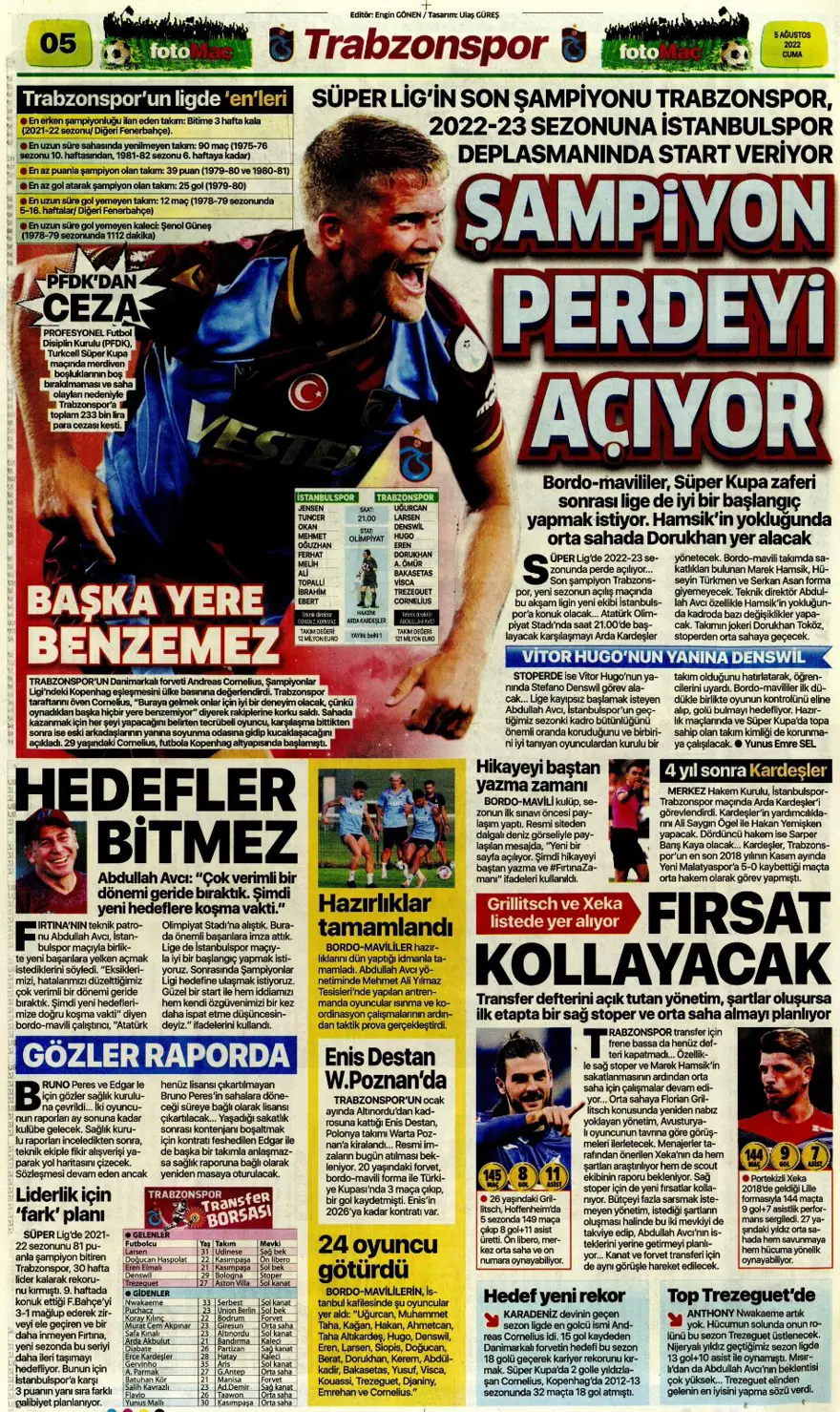 Günün spor manşetleri (5 Ağustos 2022) 