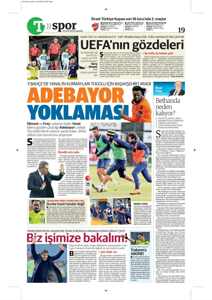 Günün spor manşetleri (23 Ocak 2019) 17