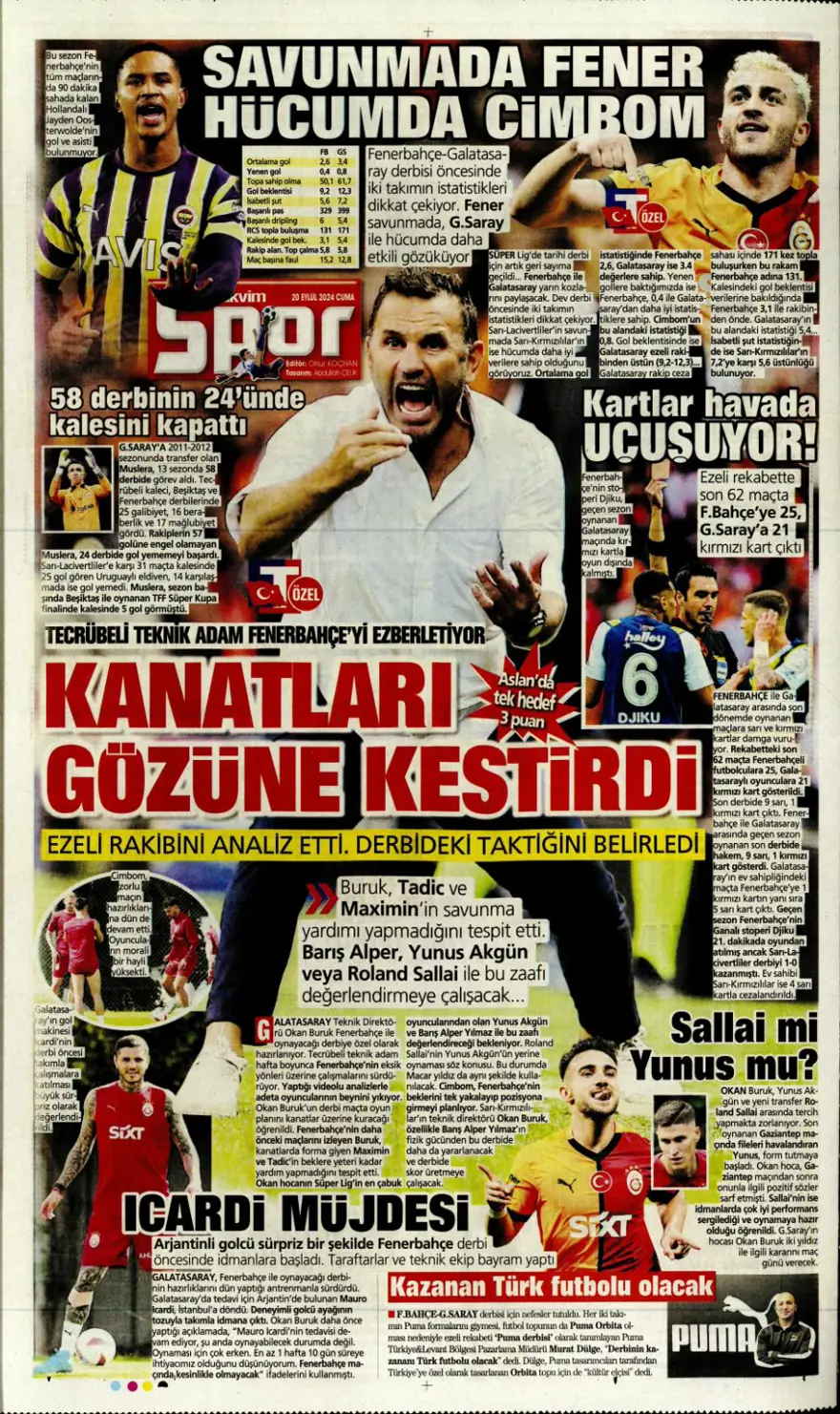 "520 milyon euroluk derbi" (20 Eylül 2024 spor manşetleri) 14