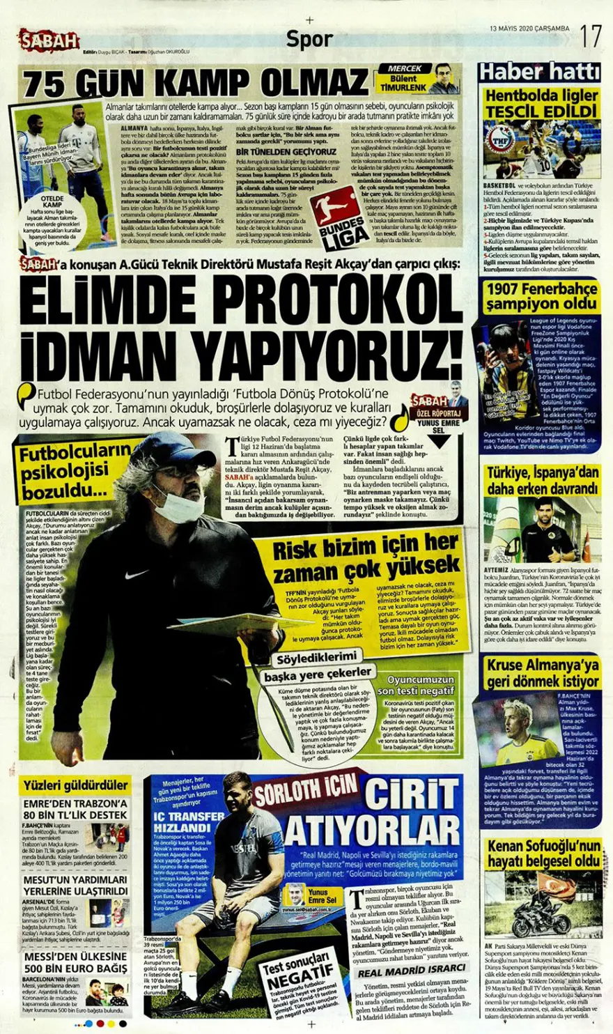 Günün spor manşetleri (13 Mayıs 2020) 8