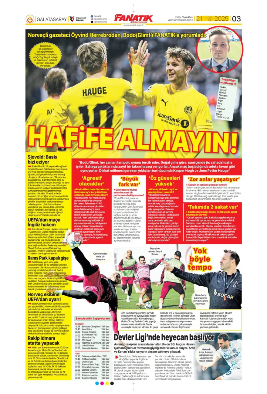 "Fenerbahçe'nin kader virajı" (21 Ekim 2025 spor manşetleri) 4