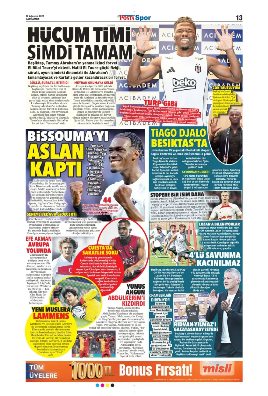 "Bitsin bu hasret" (27 Ağustos spor manşetleri) 14