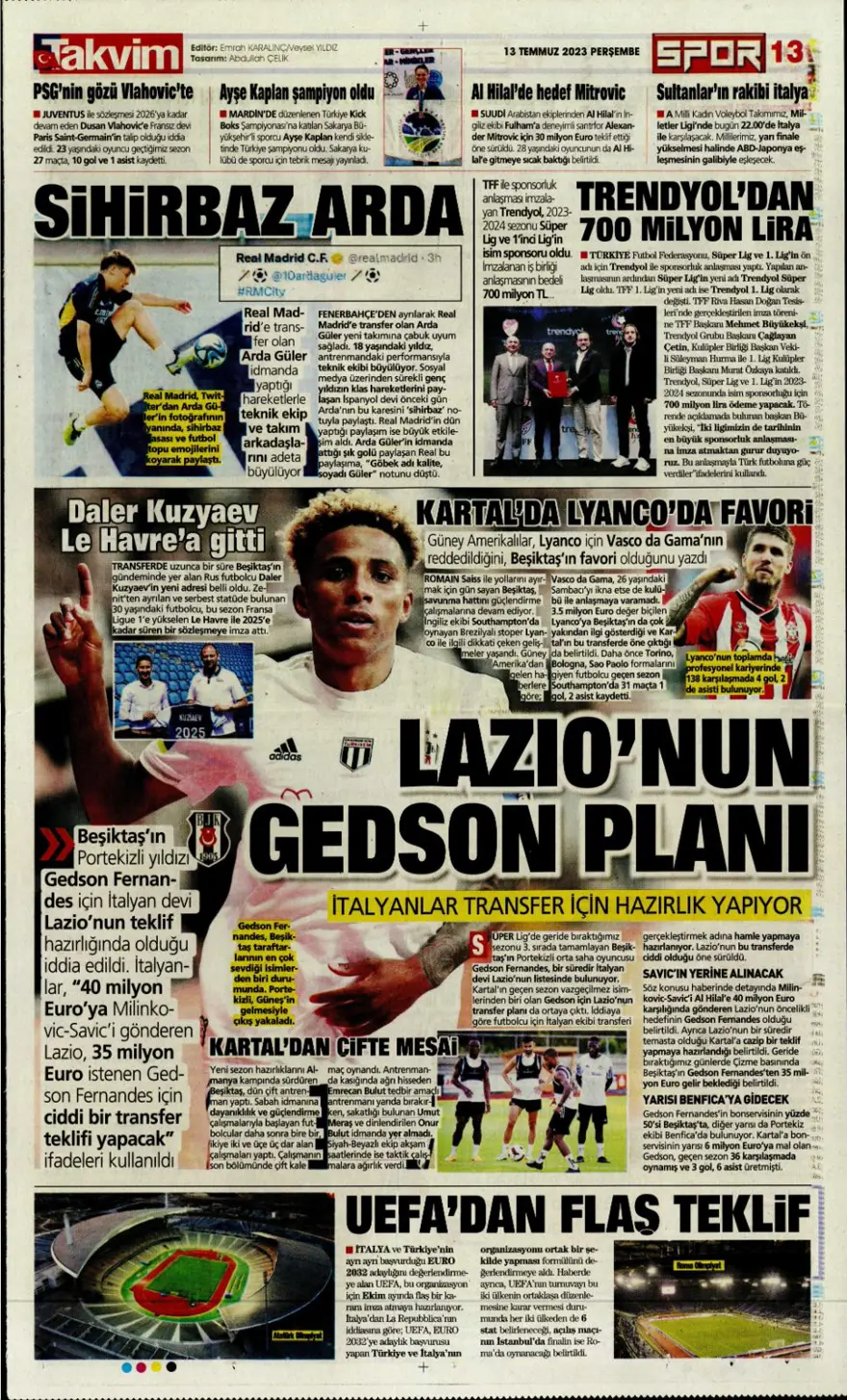 Günün spor manşetleri (13 Temmuz 2023) 10