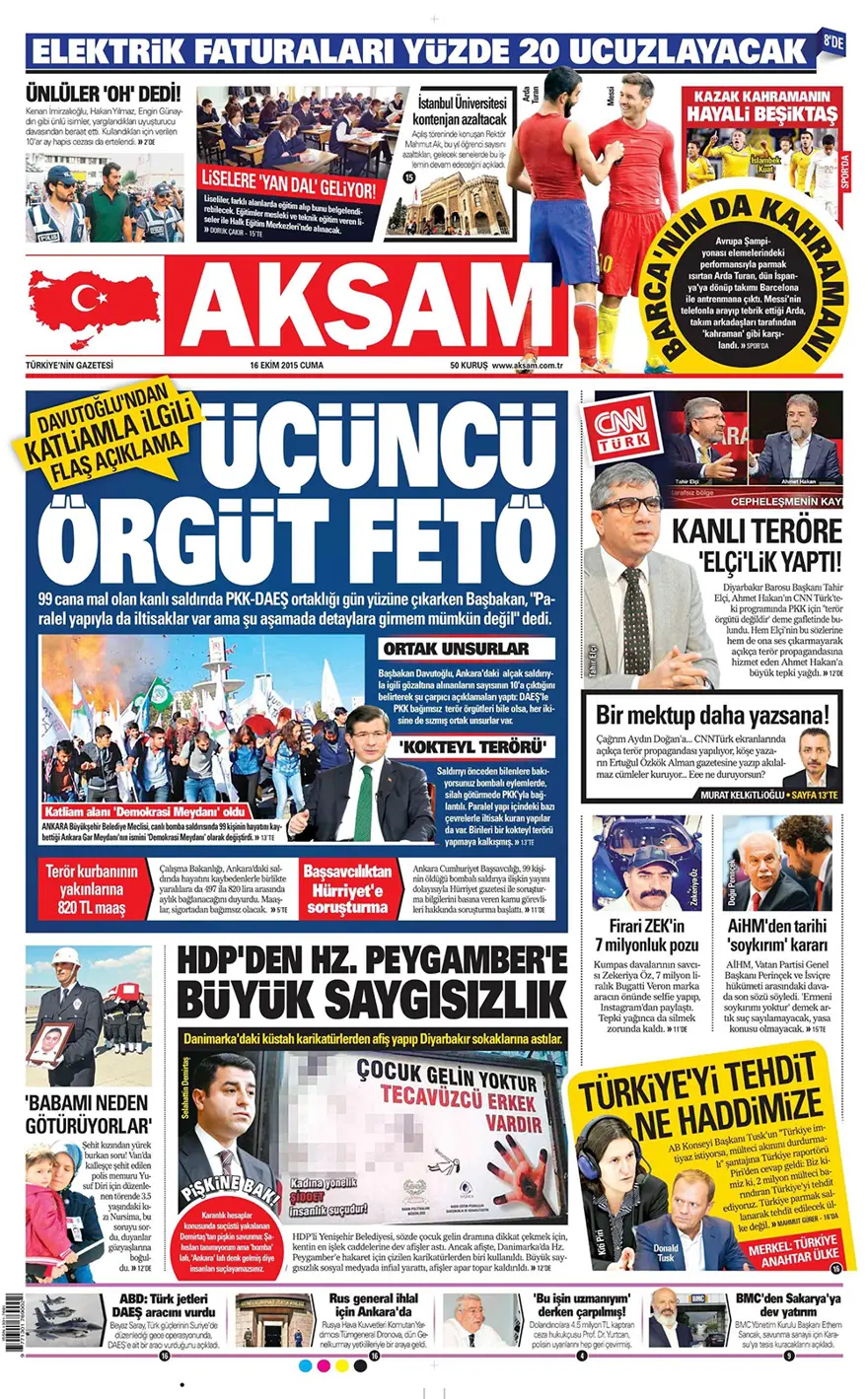 Günün gazete manşetleri - 16 Ekim 2015 17