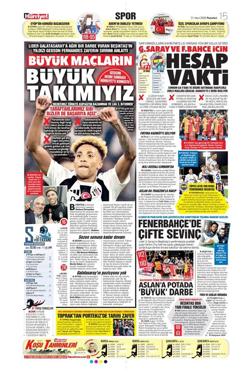 "Aslan'da büyük yemin" (31 Mart 2025 spor manşetleri) 17