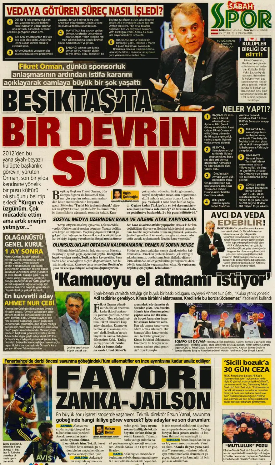 Günün spor manşetleri (25 Eylül 2019) 8