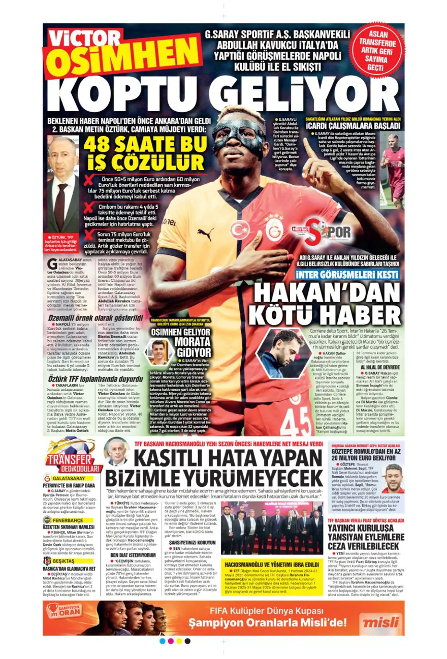 "Fenerbahçe'den Kerem harekatı" (10 Temmuz 2025 spor manşetleri) 10