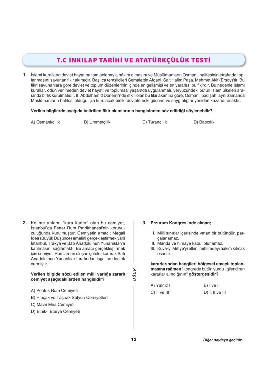 Uğur Okulları LGS-1 sözel deneme sınavı 11