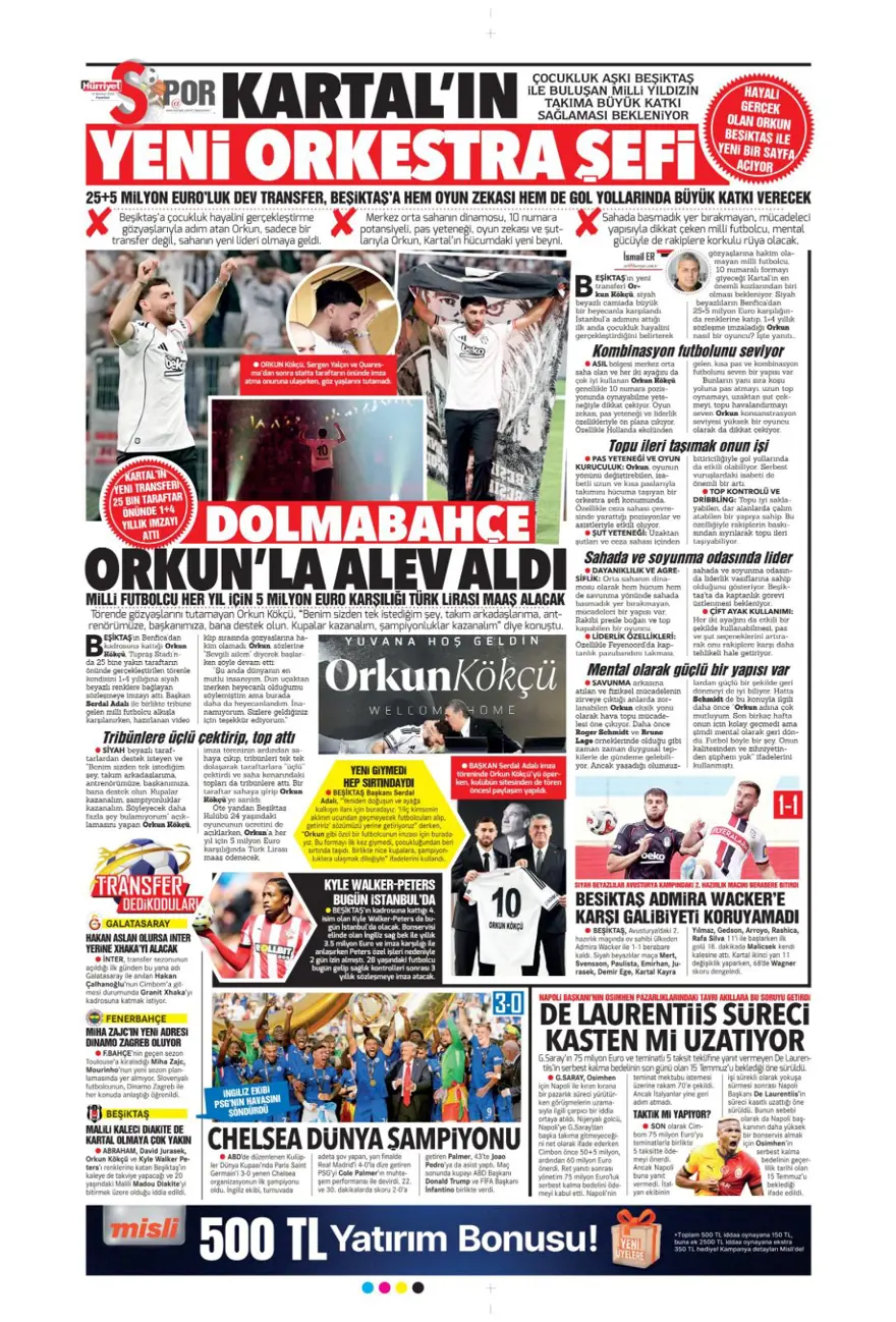 "Pasta Asensio, çilek Bissouma" (14 Temmuz 2025 spor manşetleri) 7