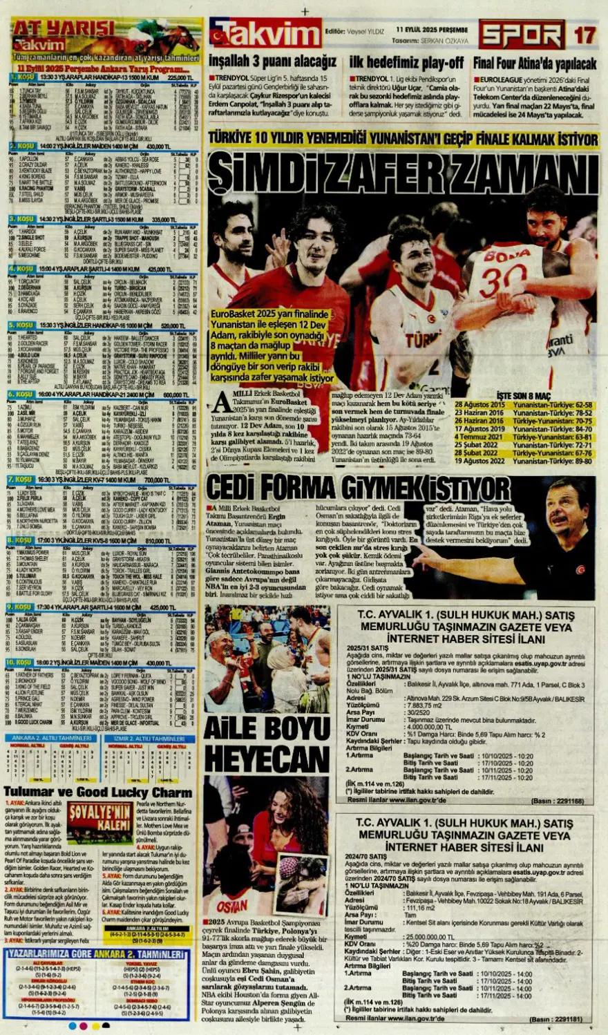 "Aslan'a yeni Mertens" (11 Eylül spor manşetleri) 20