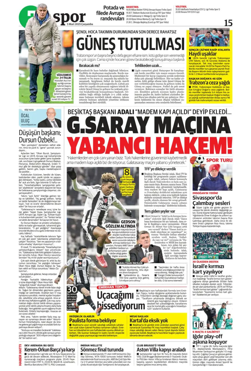 "Gündem yine De Bruyne" (5 Mart 2025 spor manşetleri) 16