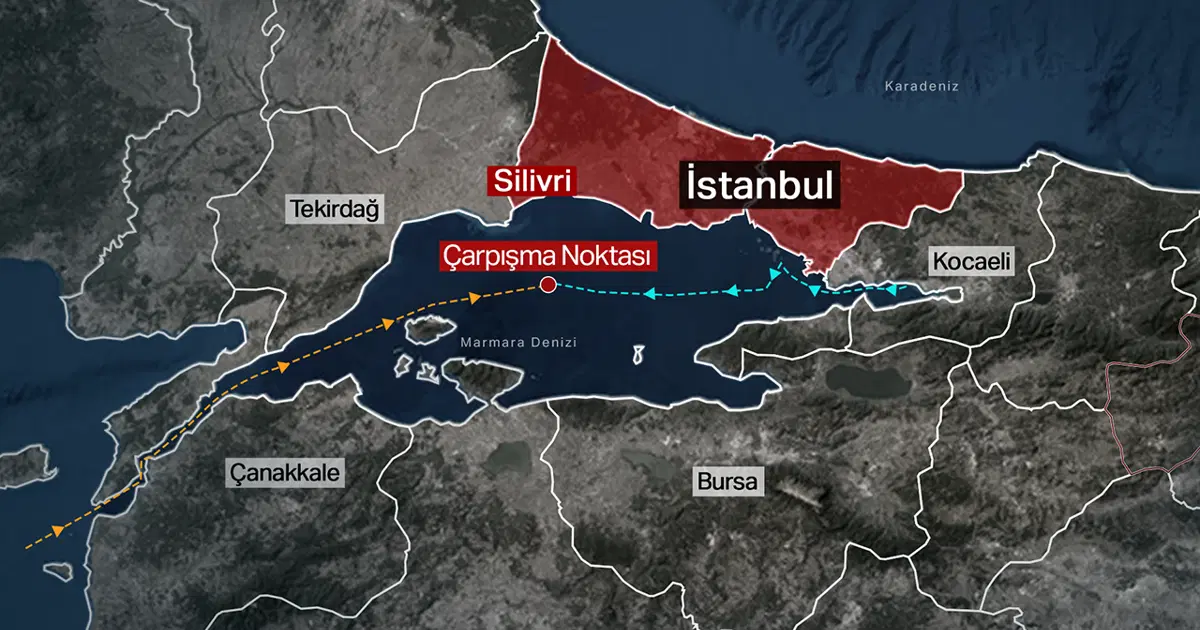 Marmara'daki deniz otobanında gemiler çarpıştı: Uzak yol kaptanı gemideki yüke dikkat çekti