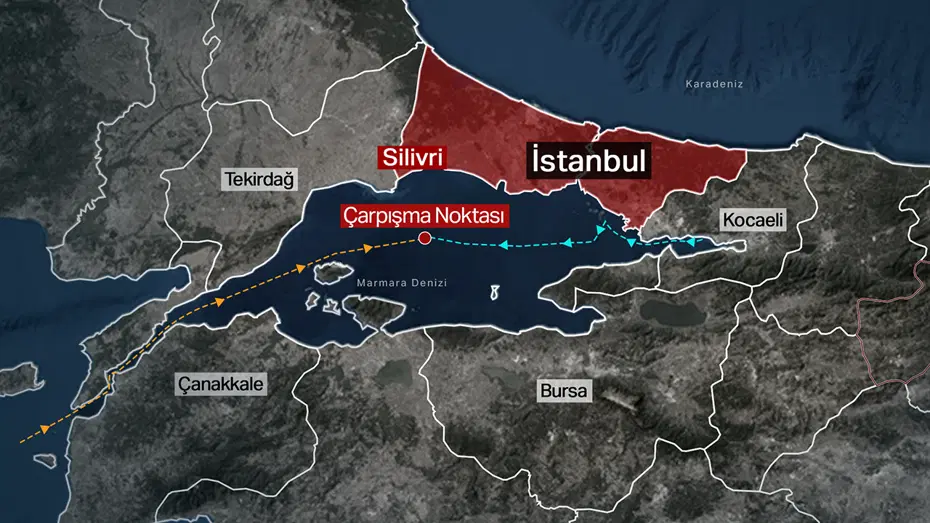 Marmara'daki deniz otobanında gemiler çarpıştı: Uzak yol kaptanı gemideki yüke dikkat çekti