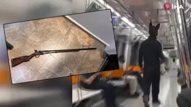 Üstünde tavşan kostümü, elinde tüfekle metroya bindi: Gözaltına alındı