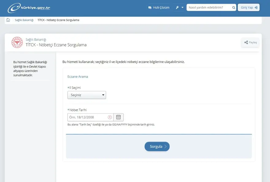 E-DEVLET NÖBETÇİ ECZANE SORGULAMA 2
