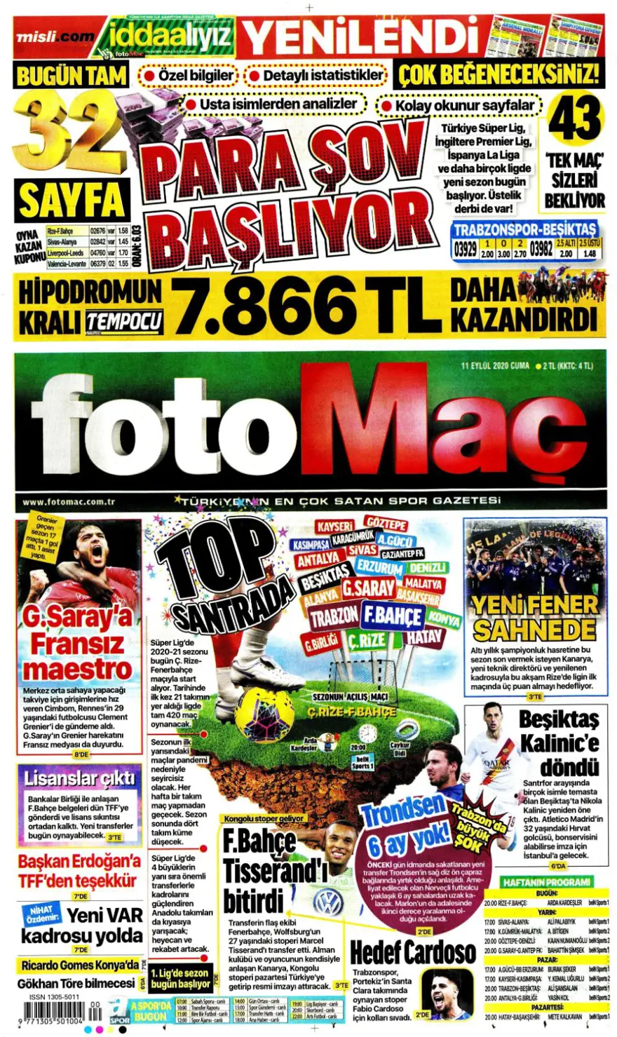 Günün spor manşetleri (11 Eylül 2020) 