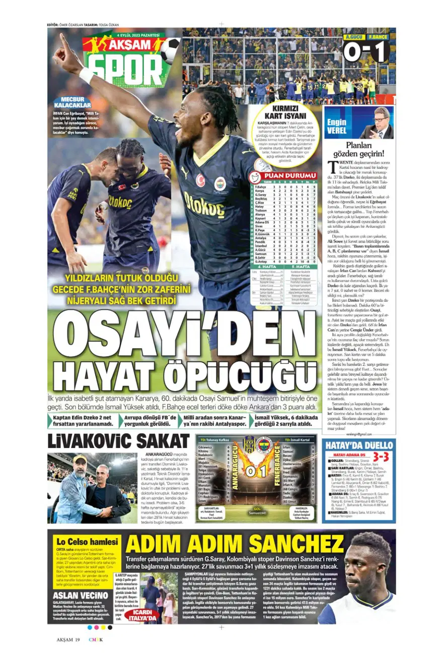 "Avrupa'nın Sultanları" (4 Eylül 2023 spor manşetleri) 3