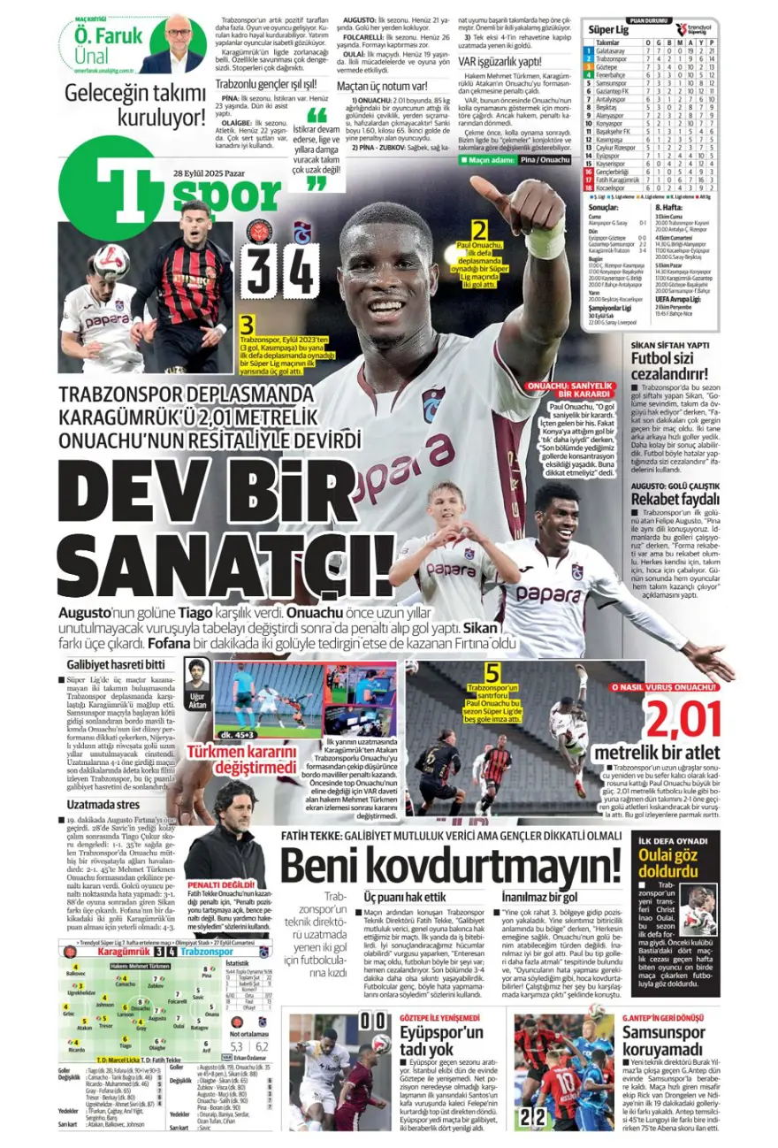 "Fenerbahçe'nin kader gecesi" (28 Eylül 2025 spor manşetleri) 23