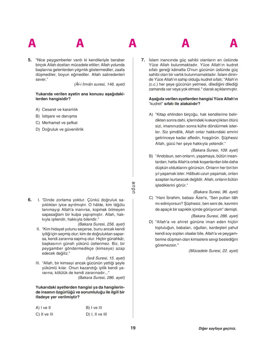 Uğur Okulları LGS deneme sınavı (Sözel bölüm) 18