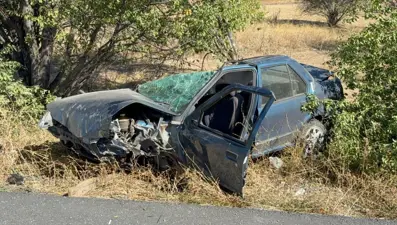 Direksiyon hakimiyetini kaybeden sürücü ağaca çarparak takla attı