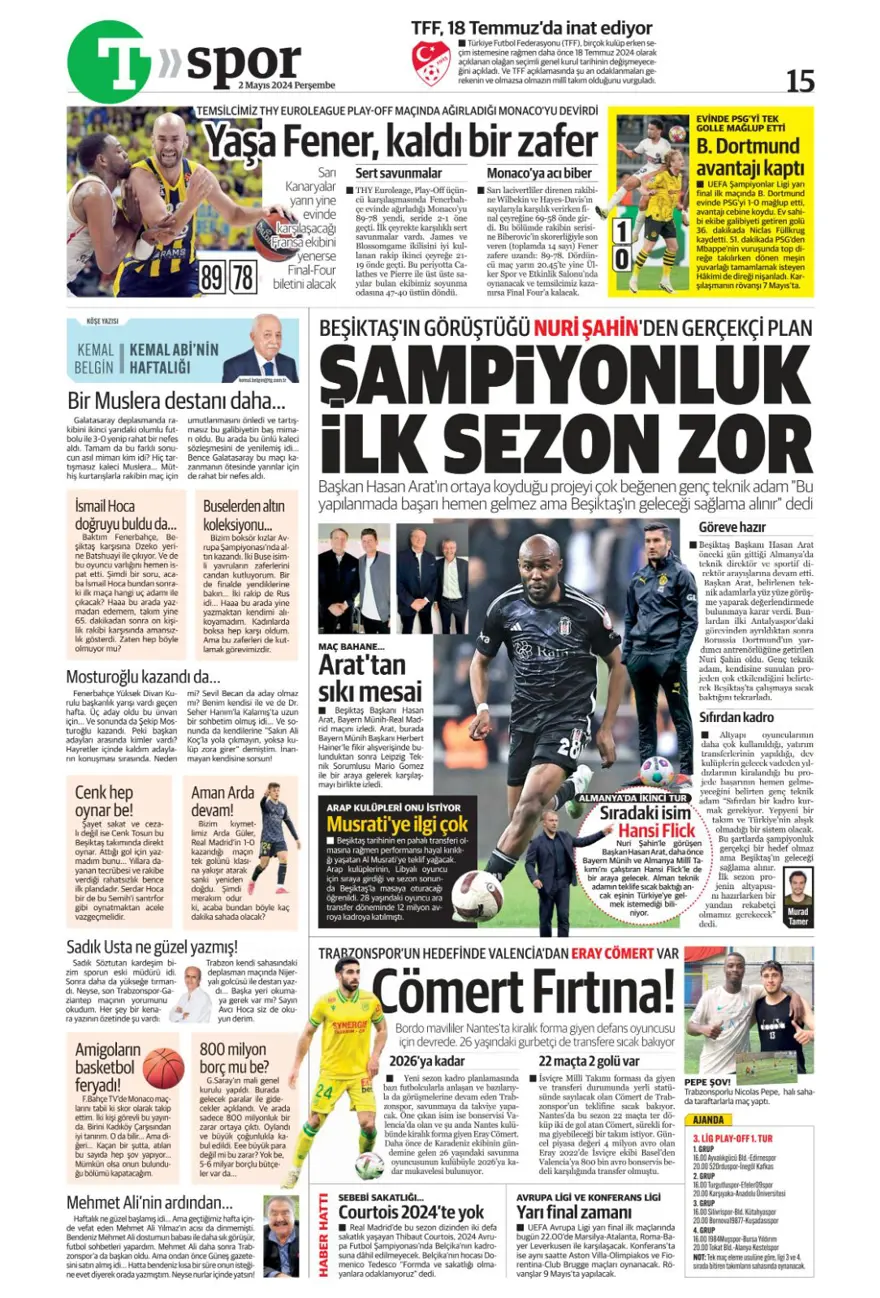 "Aslan'a süper panzer" (2 Mayıs 2024 spor manşetleri) 16