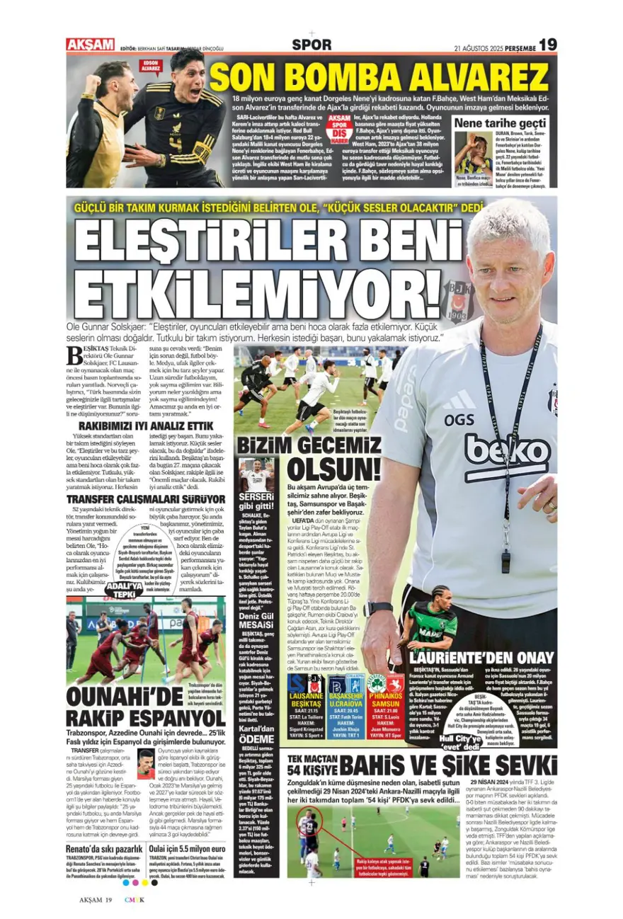 "Akanji müjdesi" (21 Ağustos spor manşetleri) 8