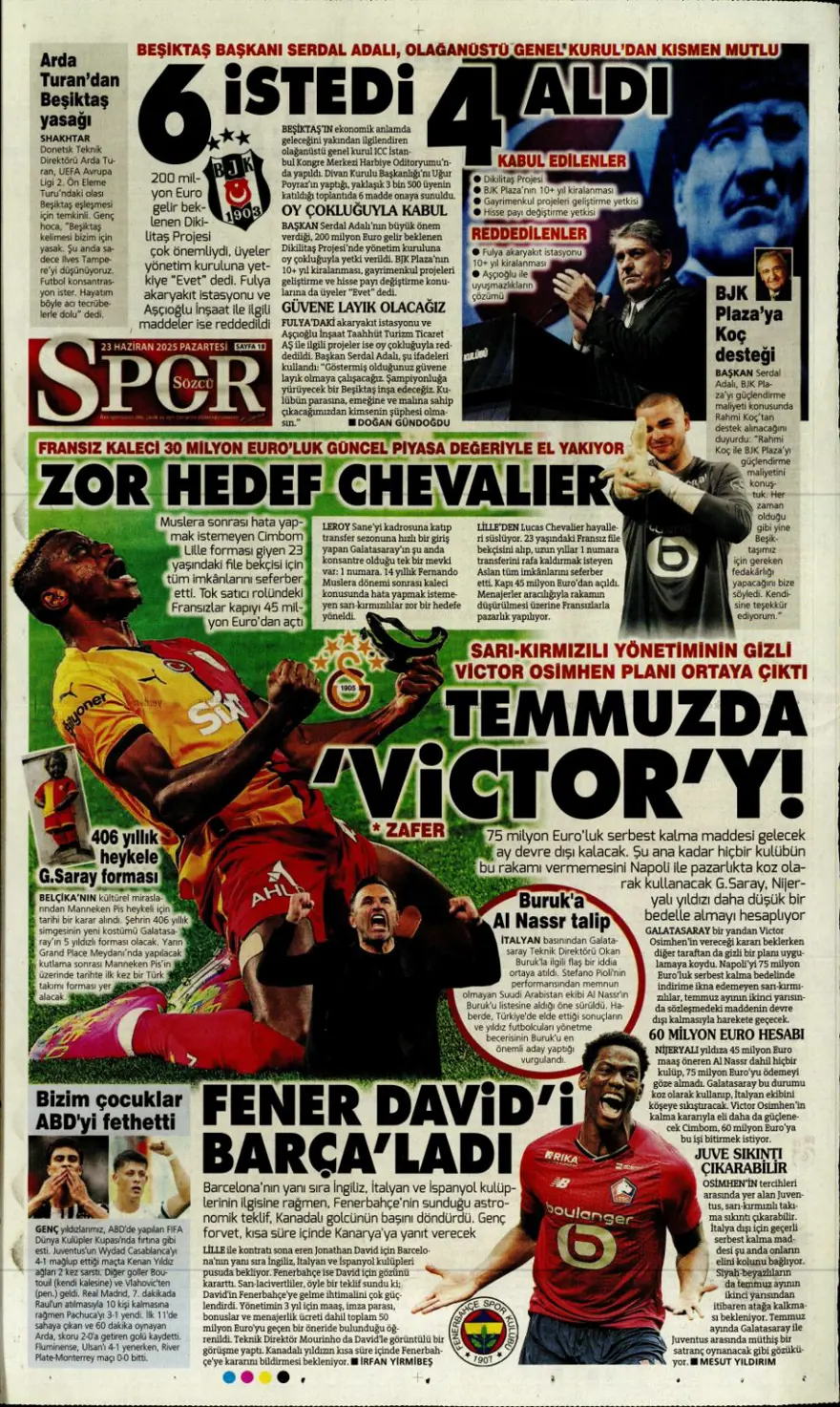 "Hedef Sancho, rakip Napoli" (23 Haziran 2025 spor manşetleri) 13