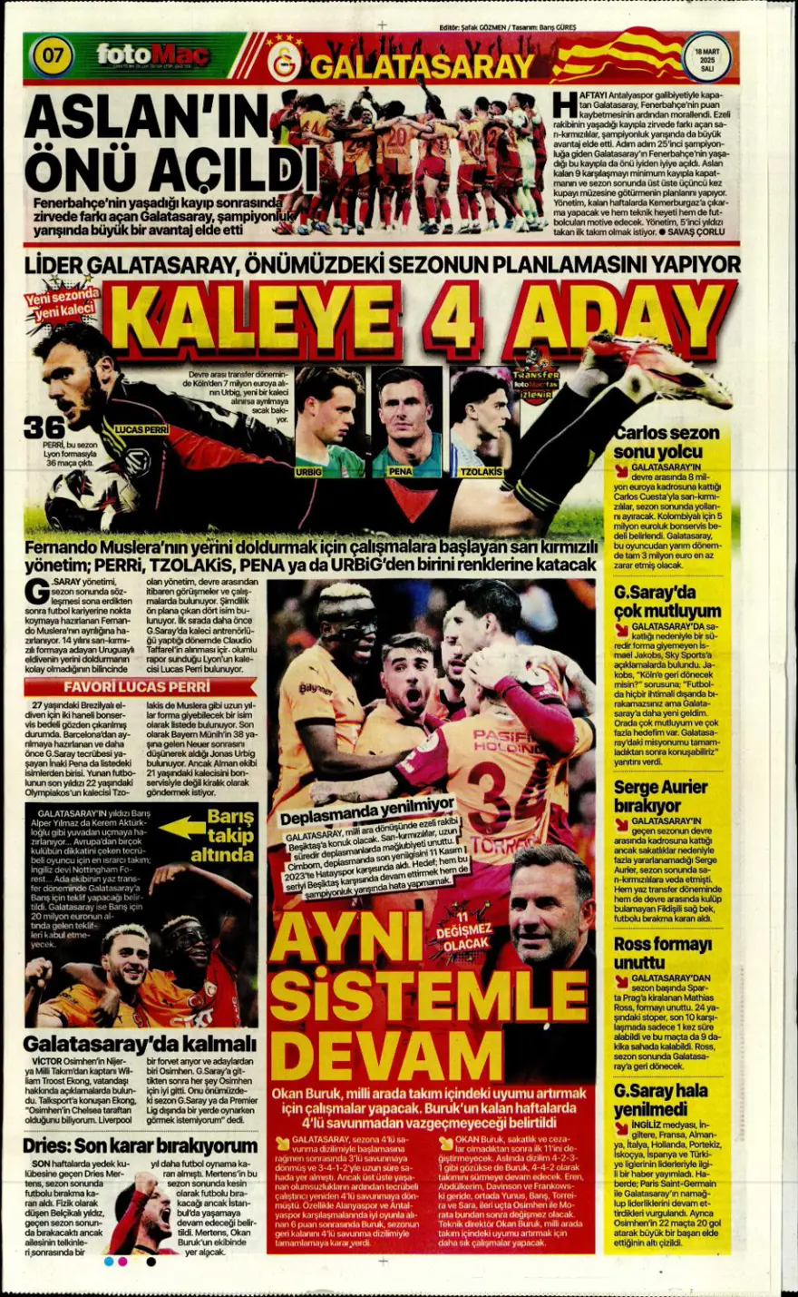 "Osimhen için iki seçenek var" (18 Mart 2025 spor manşetleri) 13