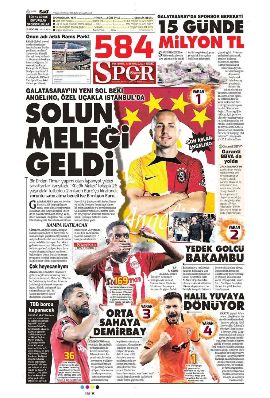 Günün spor manşetleri (13 Temmuz 2023) 9