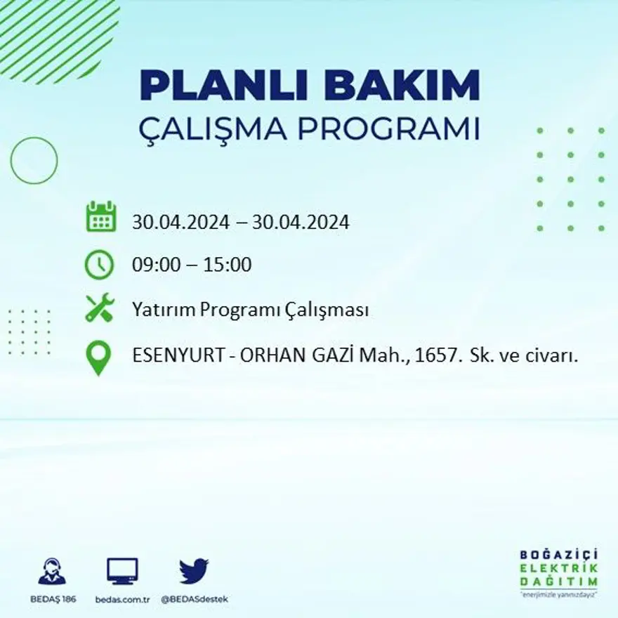 İstanbul'un 23 ilçesinde elektrik kesintisi: Elektrikler ne zaman gelecek? (30 Nisan tarihli BEDAŞ kesinti programı) 31