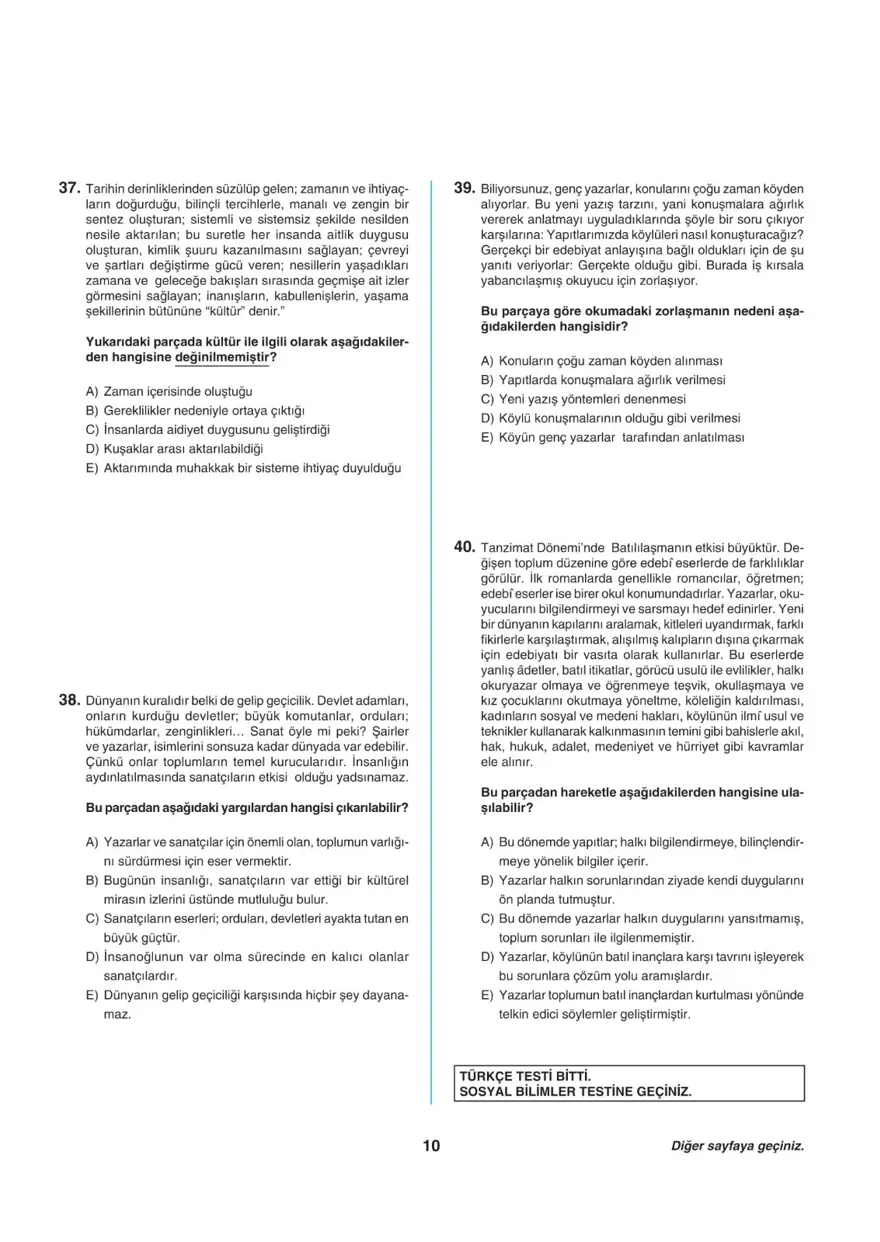 Uğur Okulları TYT -1 deneme sınavı 9