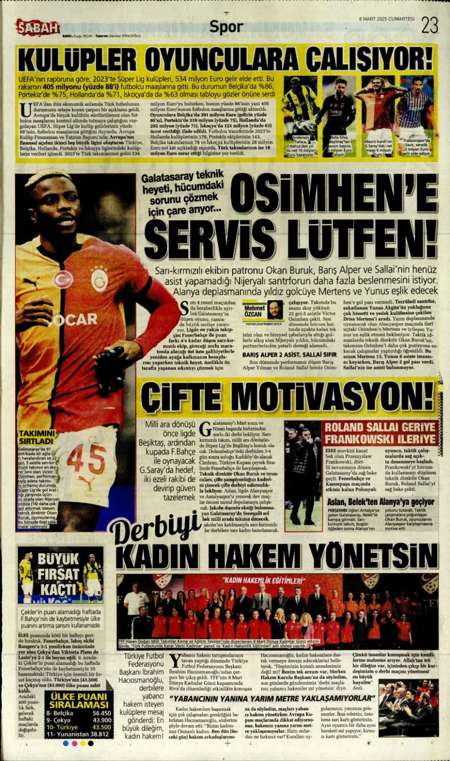 "Fatura Mourinho'ya" (8 Mart 2025 spor manşetleri) 8 "Fatura Mourinho'ya" (8 Mart 2025 spor manşetleri) 8