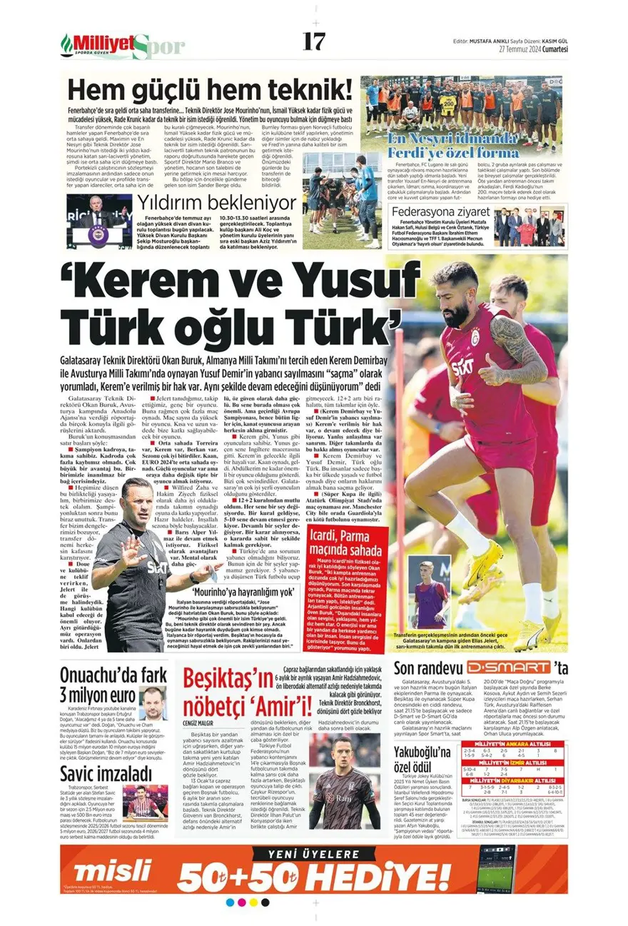 "Kartal'ın yükü 683 milyon TL" (27 Temmuz 2024 spor manşetleri) 8 "Kartal'ın yükü 683 milyon TL" (27 Temmuz 2024 spor manşetleri) 8