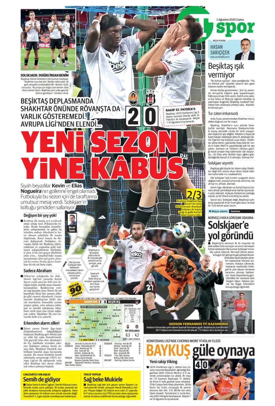 "Her yer karanlık" (1 Ağustos 2025 spor manşetleri) 21