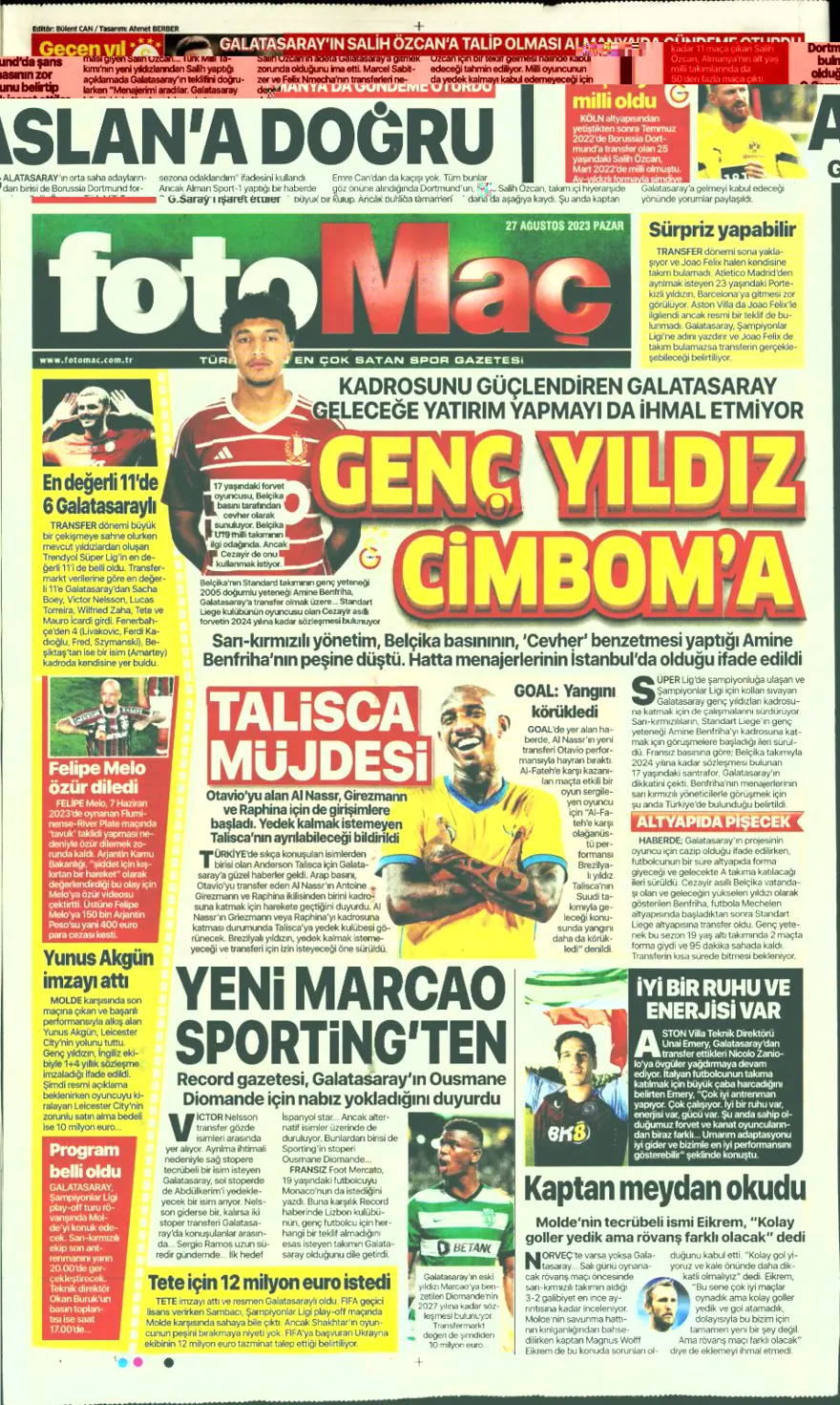 "Çilek transferler için nefesler tutuldu" (27 Ağustos 2023 spor manşetleri) 5 "Çilek transferler için nefesler tutuldu" (27 Ağustos 2023 spor manşetleri) 5