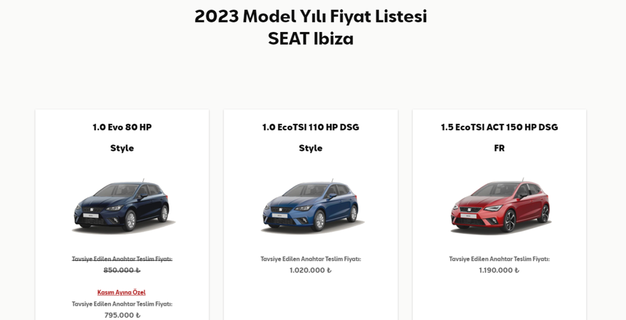 SEAT IBIZA KASIM AYI FİYAT LİSTESİ 15