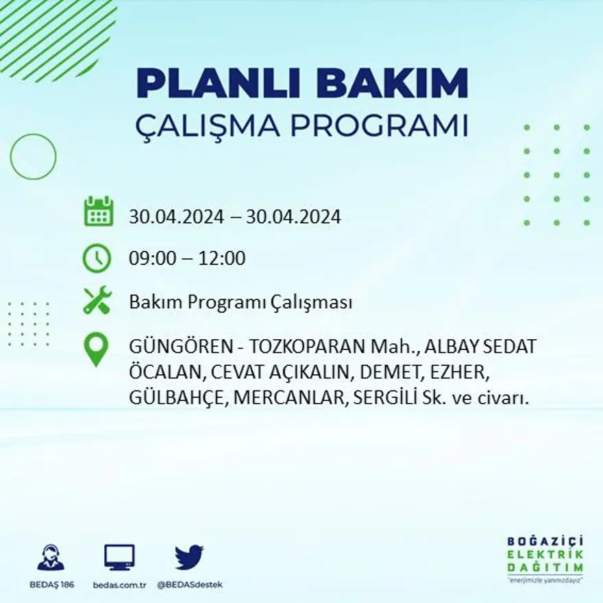 İstanbul'un 23 ilçesinde elektrik kesintisi: Elektrikler ne zaman gelecek? (30 Nisan tarihli BEDAŞ kesinti programı) 52