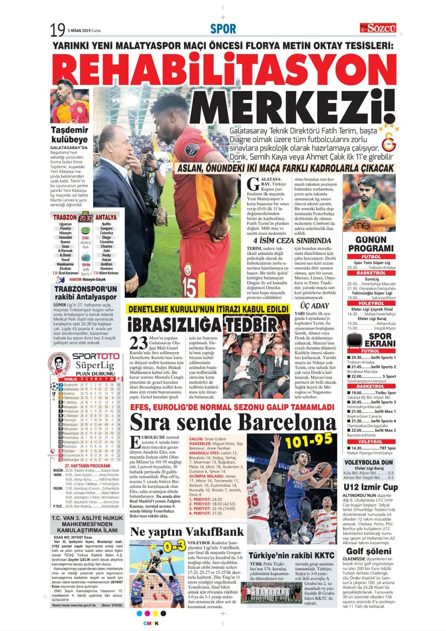 Günün spor manşetleri (5 Nisan 2019) 10