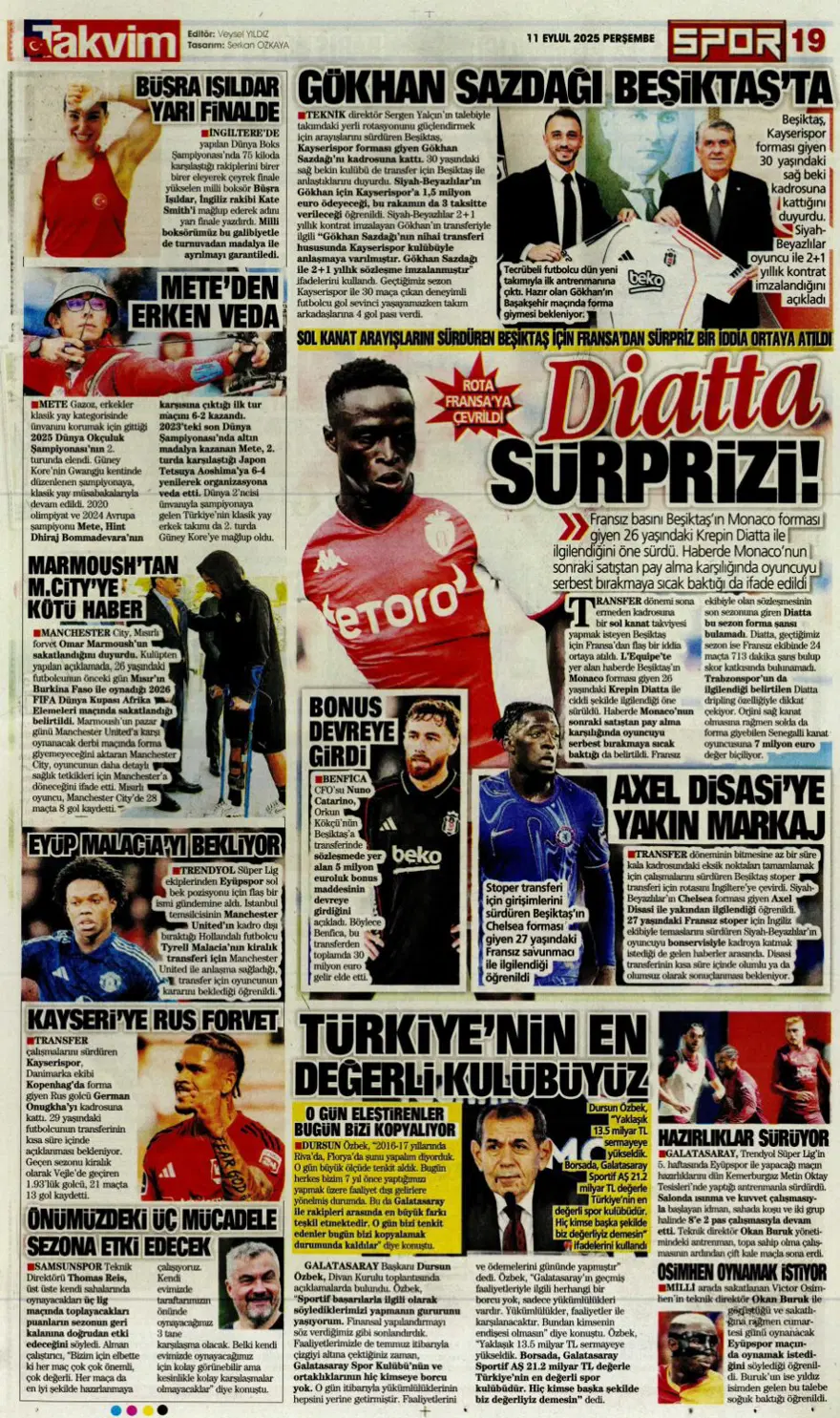 "Aslan'a yeni Mertens" (11 Eylül spor manşetleri) 22