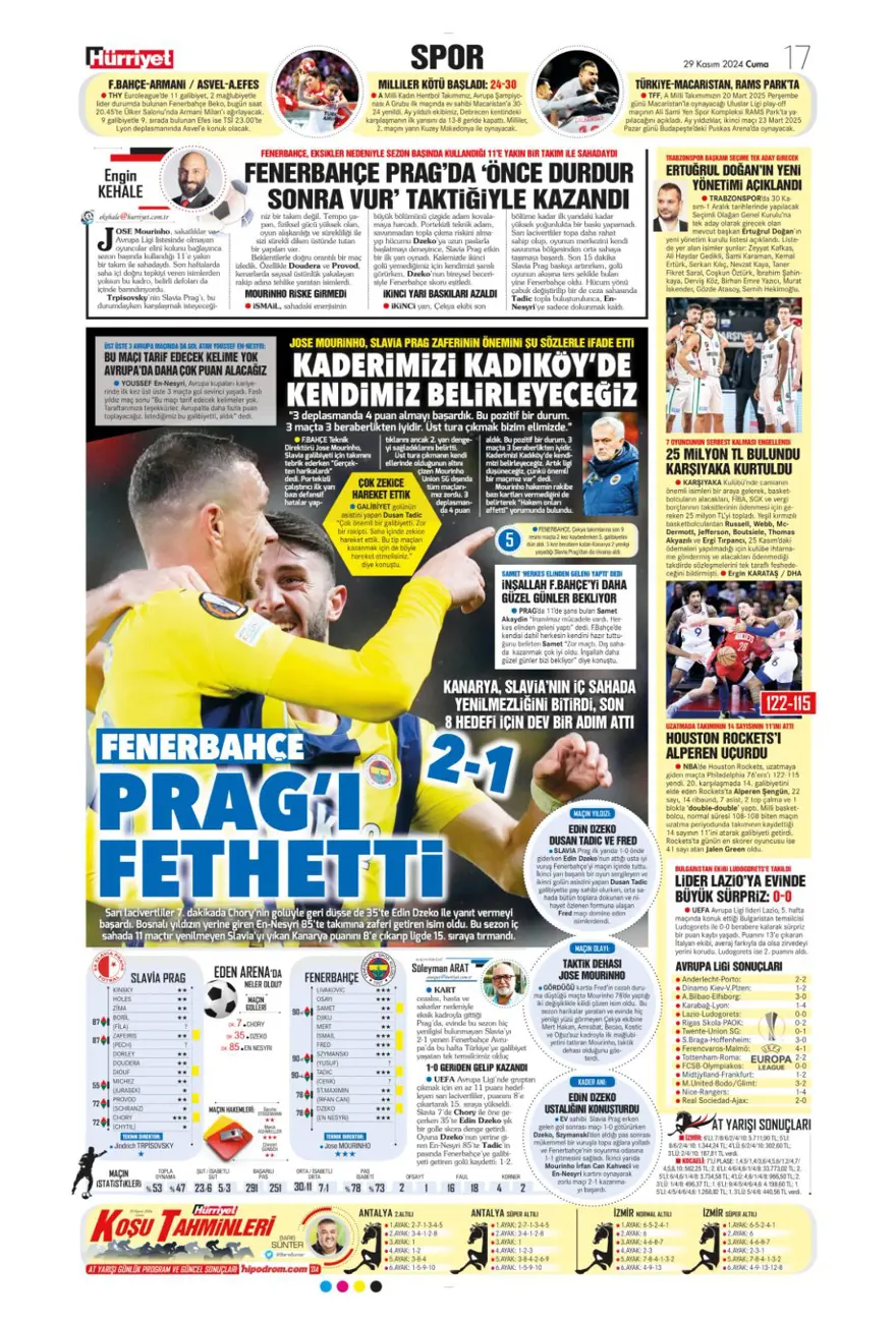 "Avrupa'da Fener alayı" (29 Kasım 2024 spor manşetleri) 20