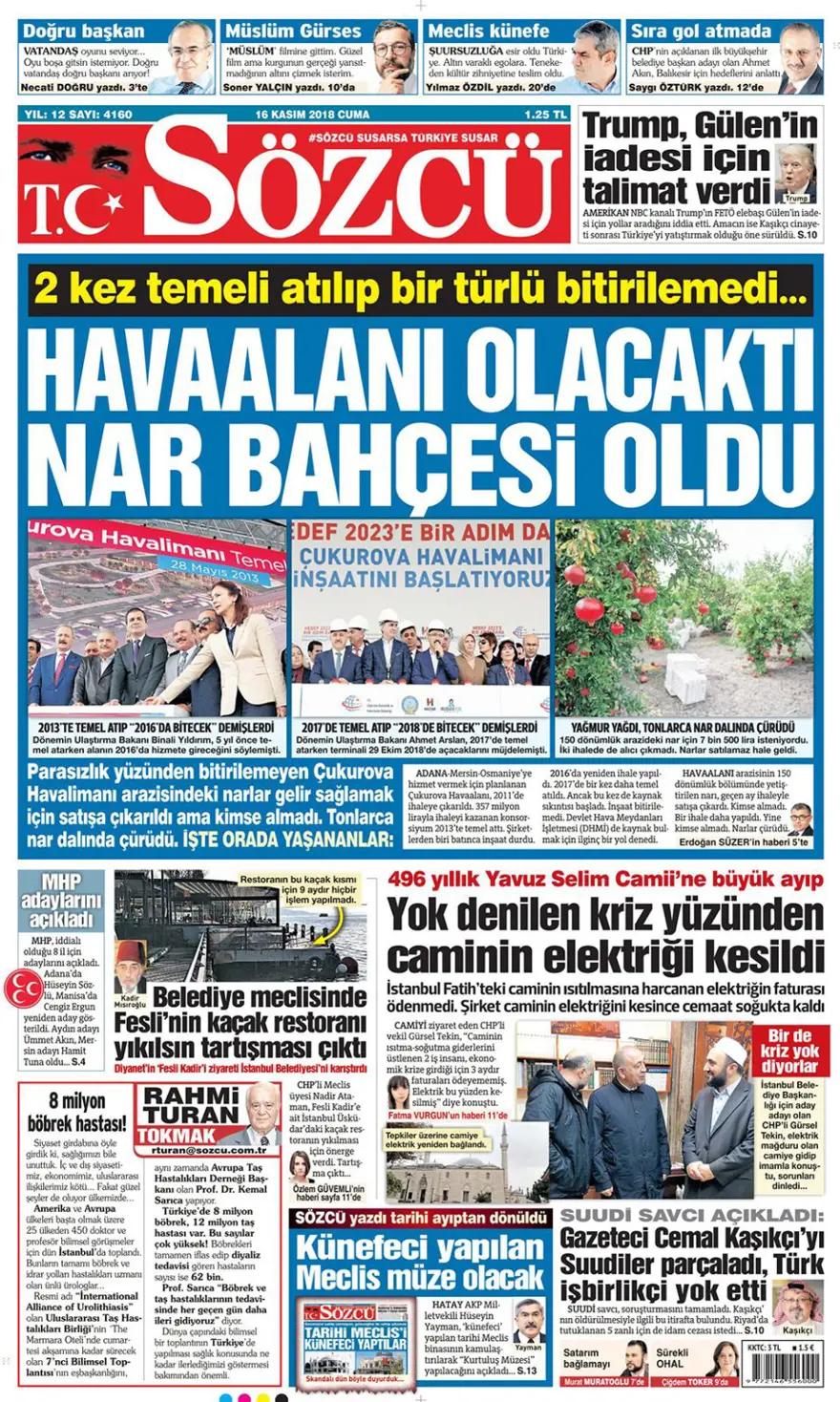 Günün gazete manşetleri - 16 Kasım 2018 8 Günün gazete manşetleri - 16 Kasım 2018 8