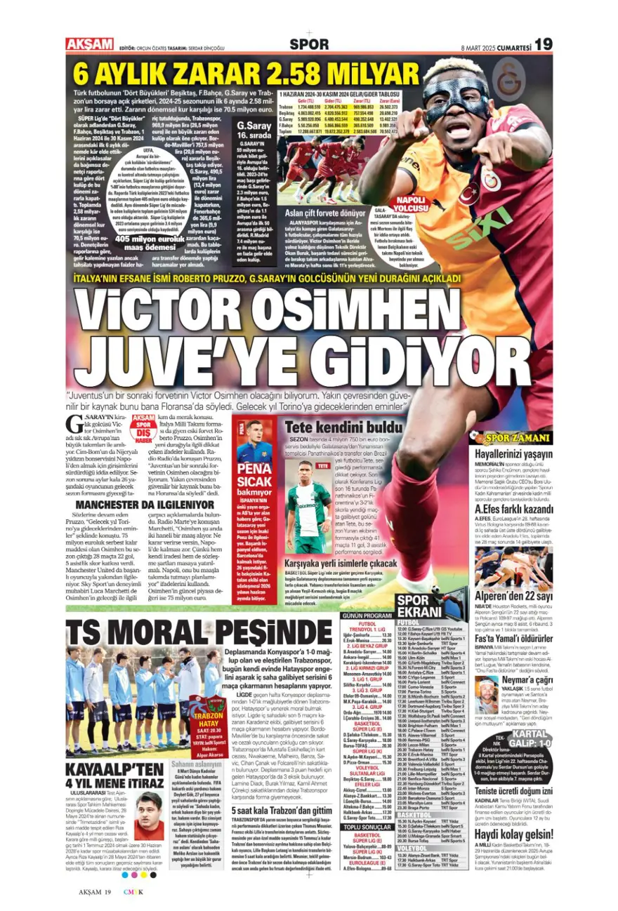 "Fatura Mourinho'ya" (8 Mart 2025 spor manşetleri) 3 "Fatura Mourinho'ya" (8 Mart 2025 spor manşetleri) 3