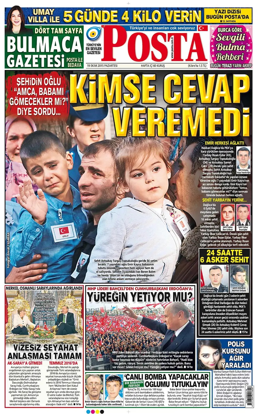 Günün gazete manşetleri - 19 Ekim 2015 15